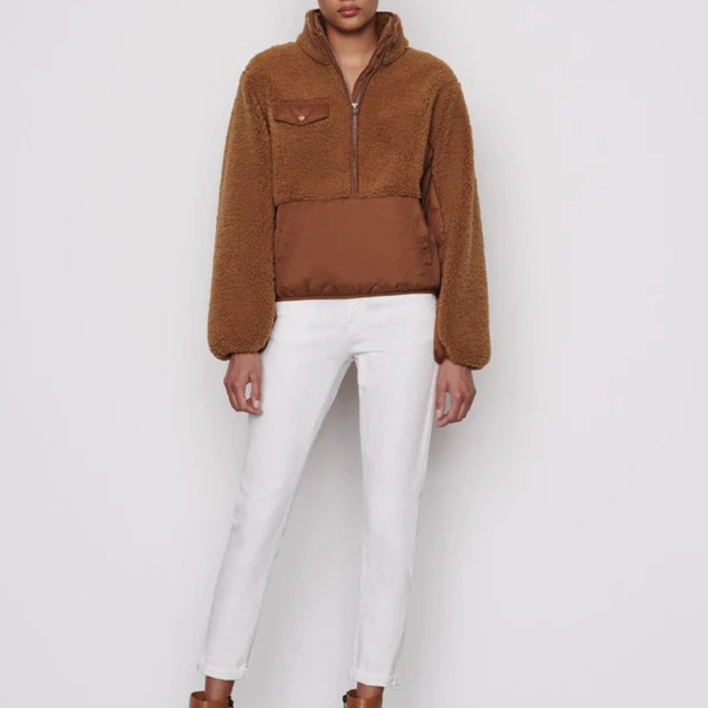 FRAME Faux Fur & Faux Leather Pullover Medium